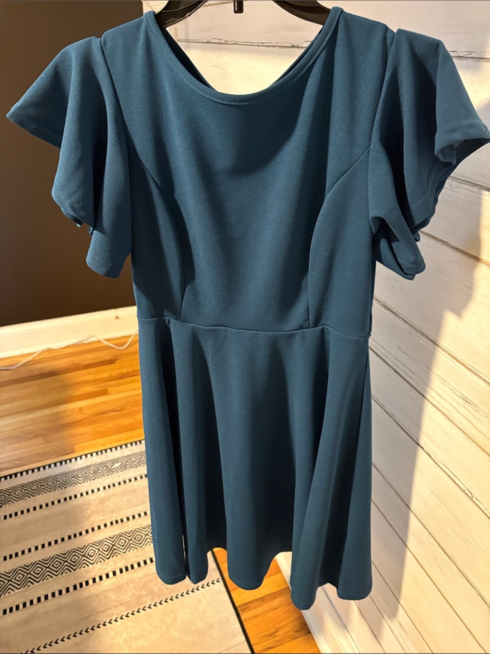 Girls Teal Short Sleeve Fit-and-Flare Dress